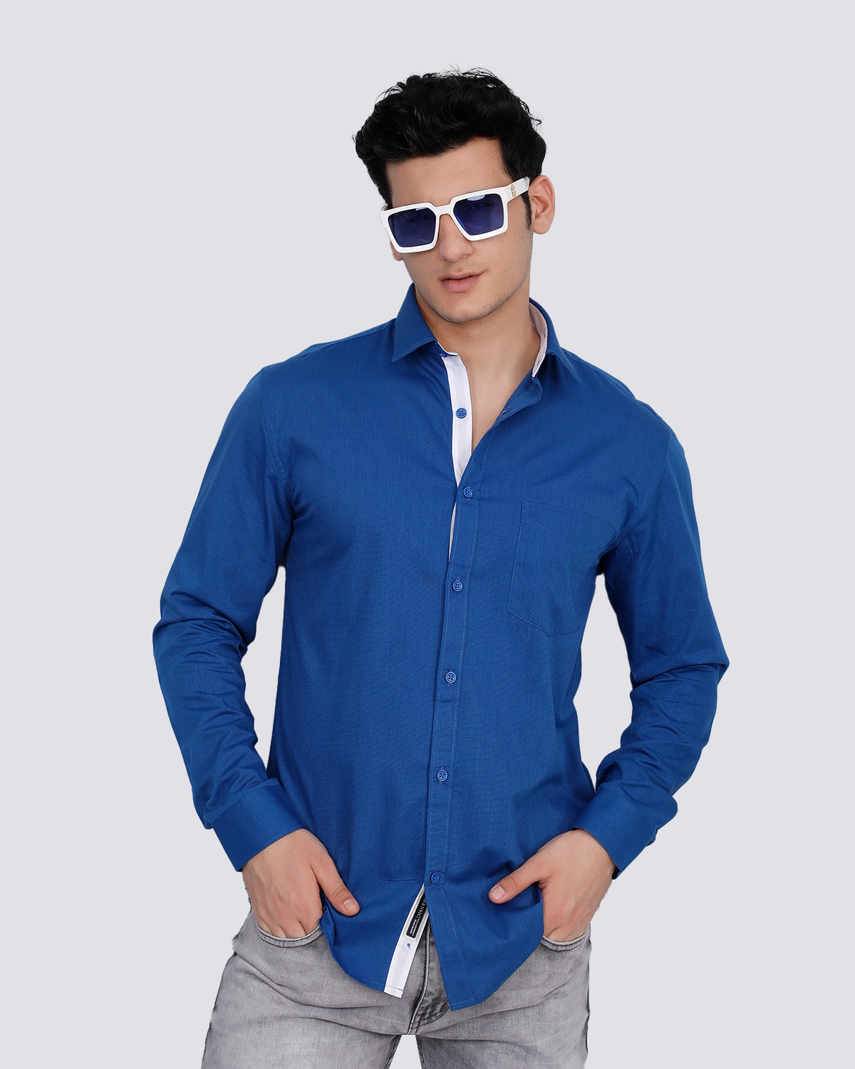 Cotton Azure Semi Formal Shirt