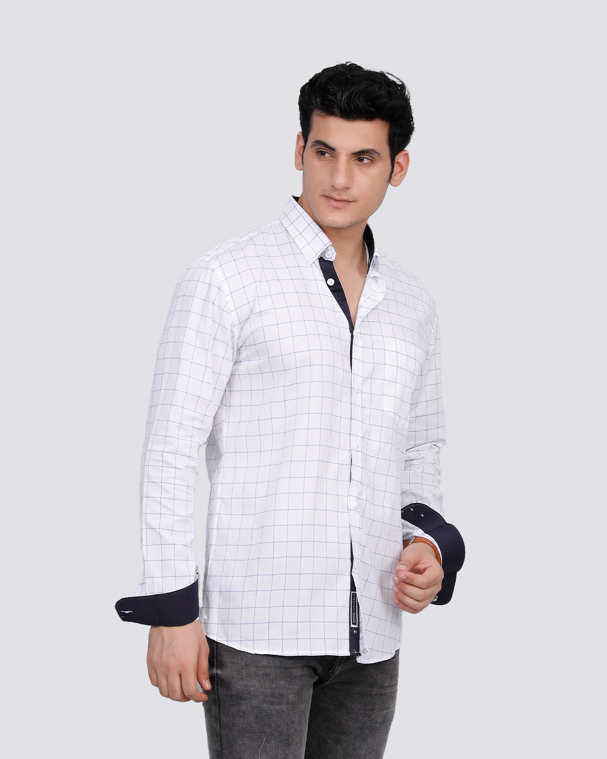 Classic Fit Check Full Sleeves Formal Shirt - White
