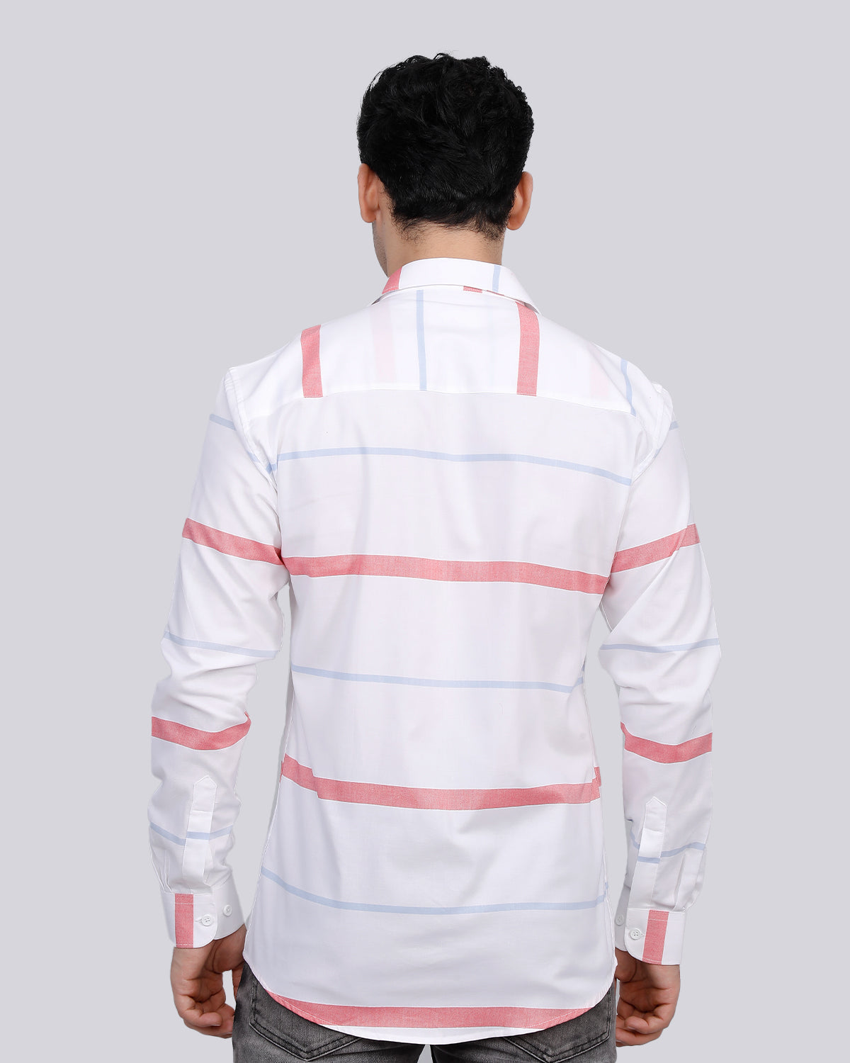 White & Red Striped Cotton Full Sleeve Shirt