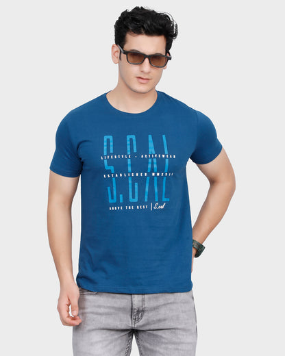 Regular Fit Printed T-Shirt - Teal Blue