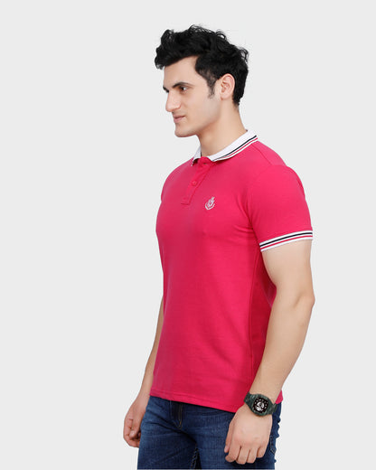 Men's Pink Solid Cotton Polo Shirt