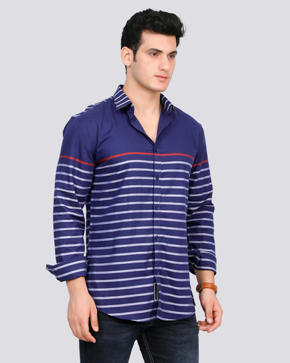 Navy & White Stripe Casual Shirt