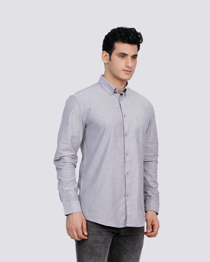 Textured Slim Fit Shirt with Patch Pocket - Grey