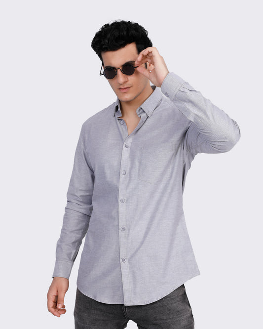 Textured Slim Fit Shirt with Patch Pocket - Grey