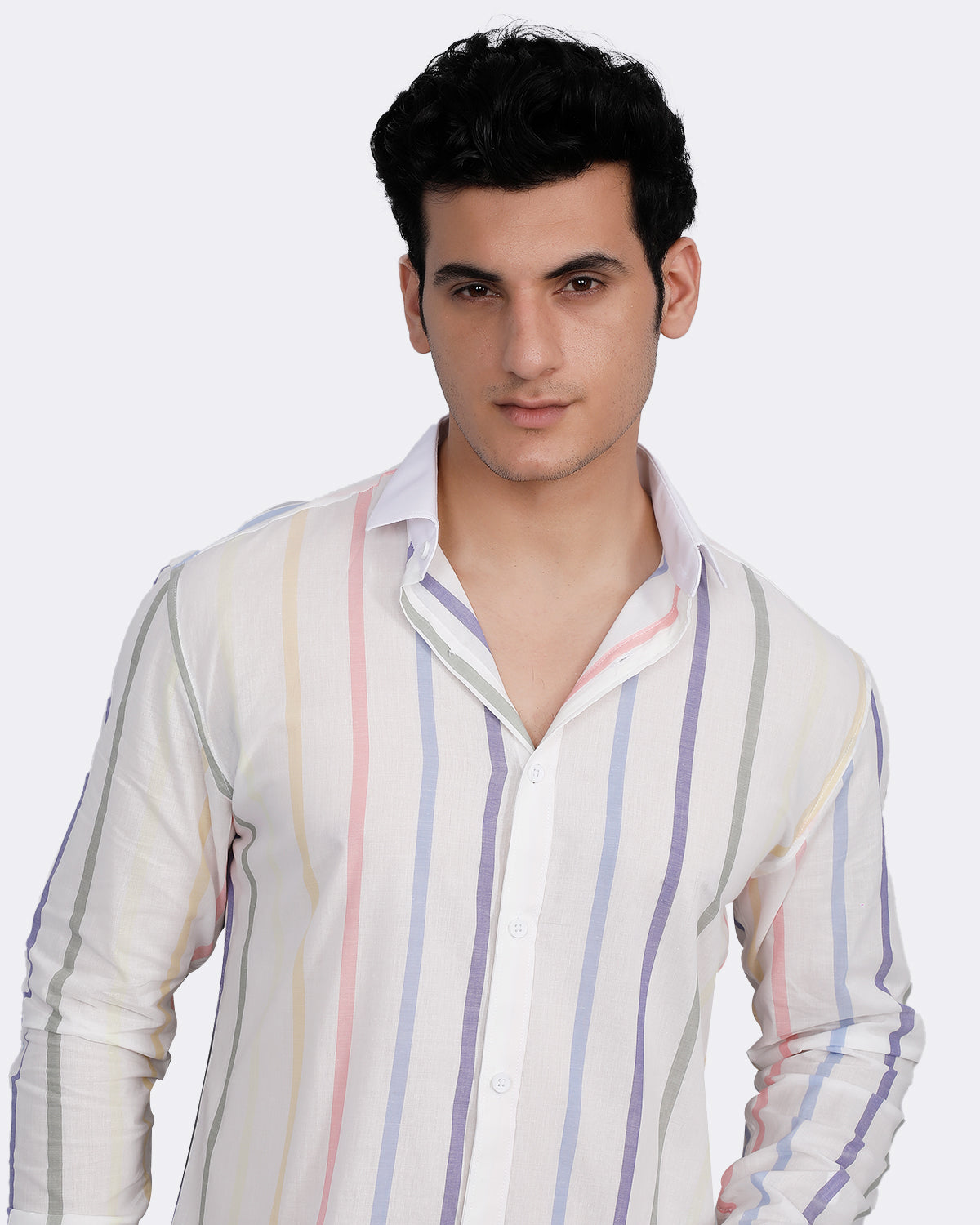 Bright White Multicolor Striped Premium Shirts