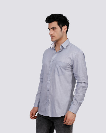 Textured Slim Fit Shirt with Patch Pocket - Light Grey