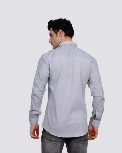 Textured Slim Fit Shirt with Patch Pocket - Light Grey