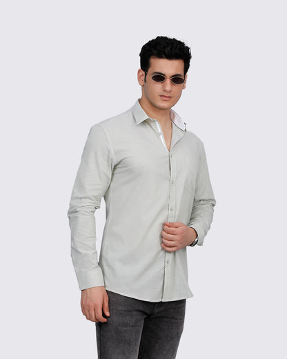 Textured Slim Fit Shirt with Patch Pocket - Light Green