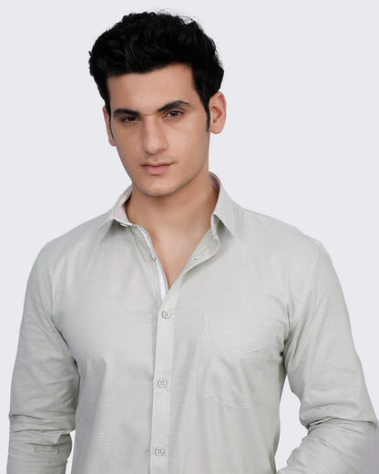 Textured Slim Fit Shirt with Patch Pocket - Light Green