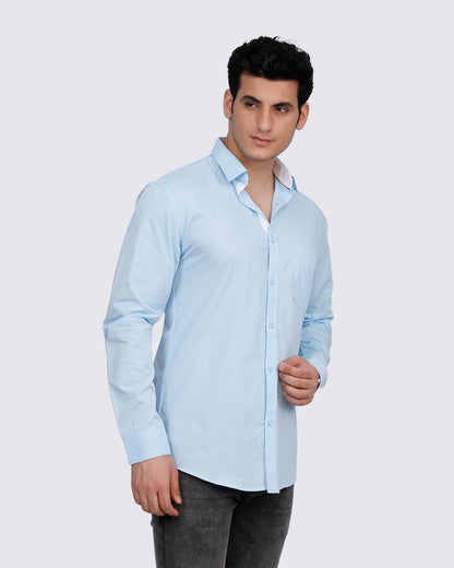 Men's Light Blue Solid Semi Formal Shirt