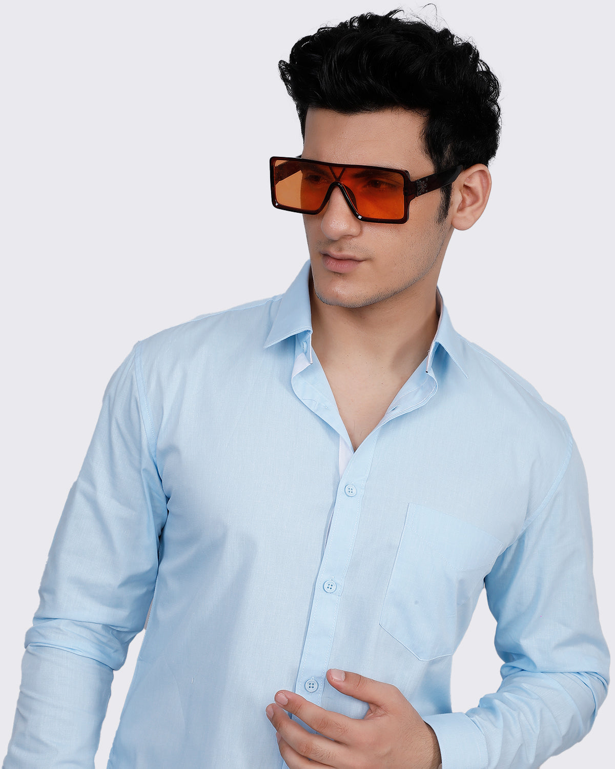 Men's Light Blue Solid Semi Formal Shirt