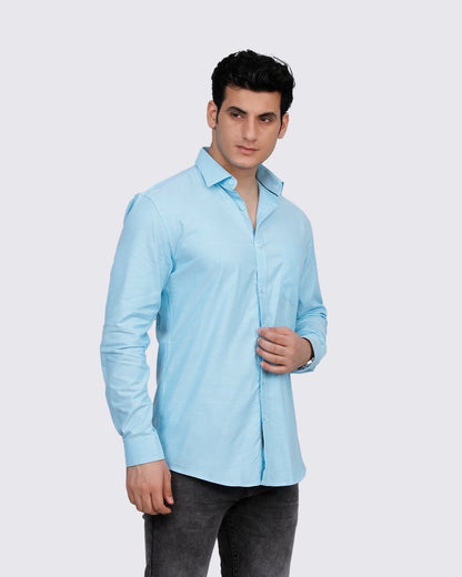Men's Sky Blue Solid Semi Formal Shirt