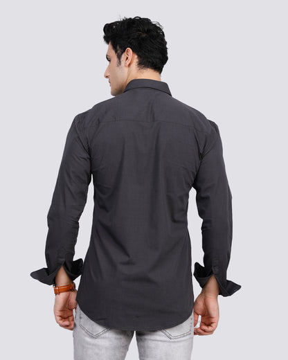 Cotton Charcoal Black Semi Formal Shirt