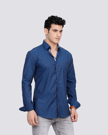 Cotton Royal Blue Semi Formal Shirt