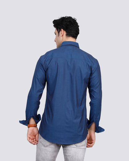 Cotton Royal Blue Semi Formal Shirt