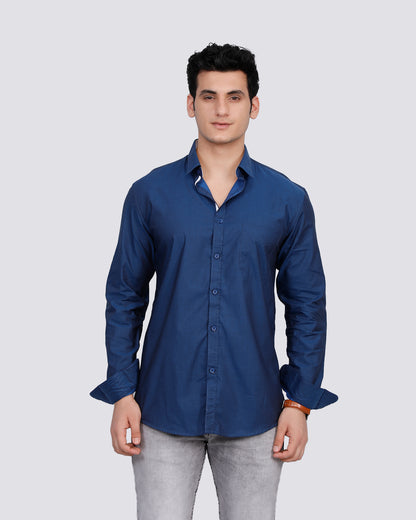 Cotton Navy Blue Semi Formal Shirt