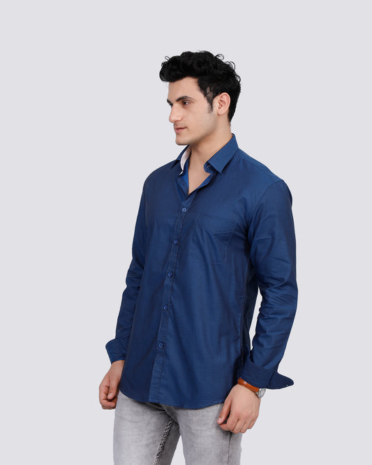 Cotton Navy Blue Semi Formal Shirt