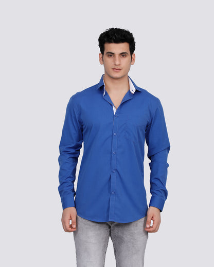 Cotton Cobalt Blue Semi Formal Shirt