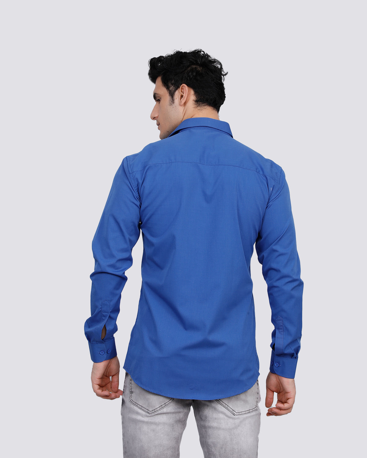 Cotton Cobalt Blue Semi Formal Shirt