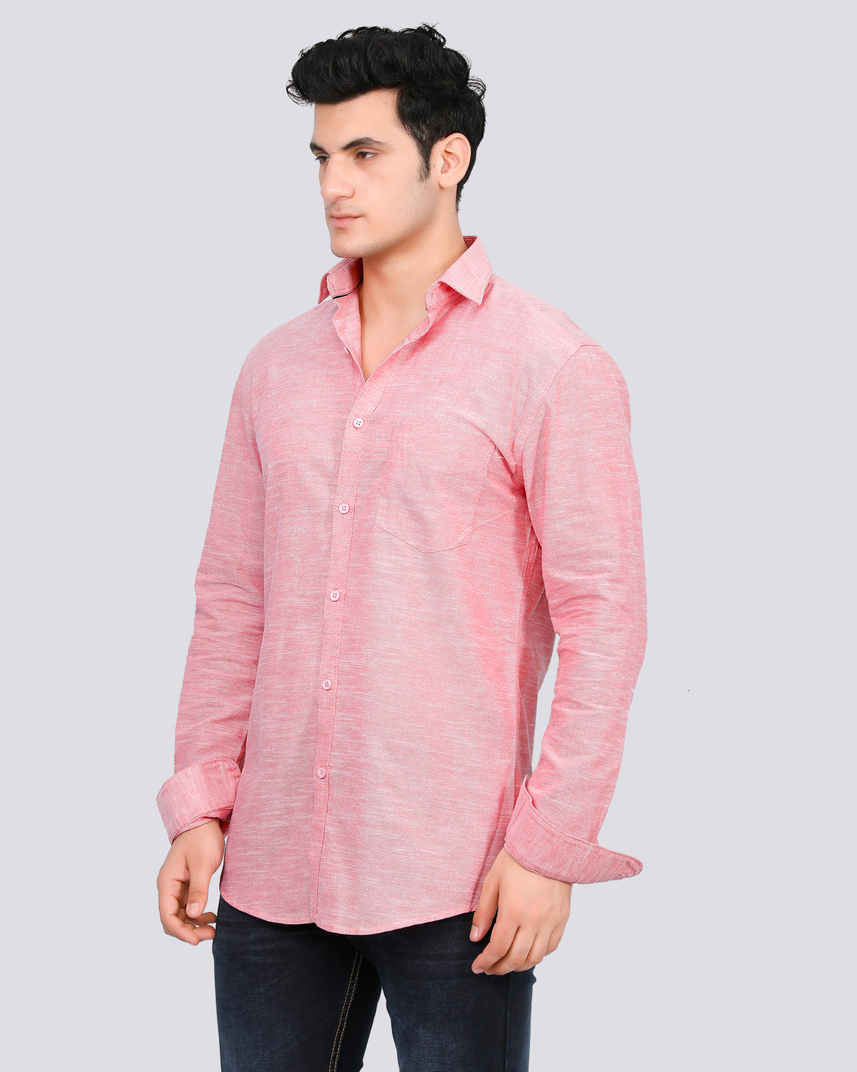 Pink Textured Slim Fit Casual Shirt