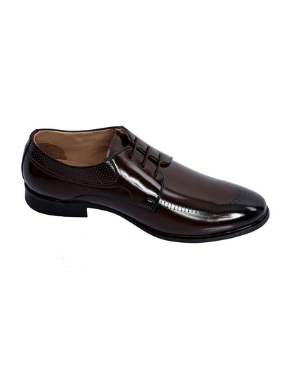 Textured Derby Shoes with Lace-Up - Dark Brown