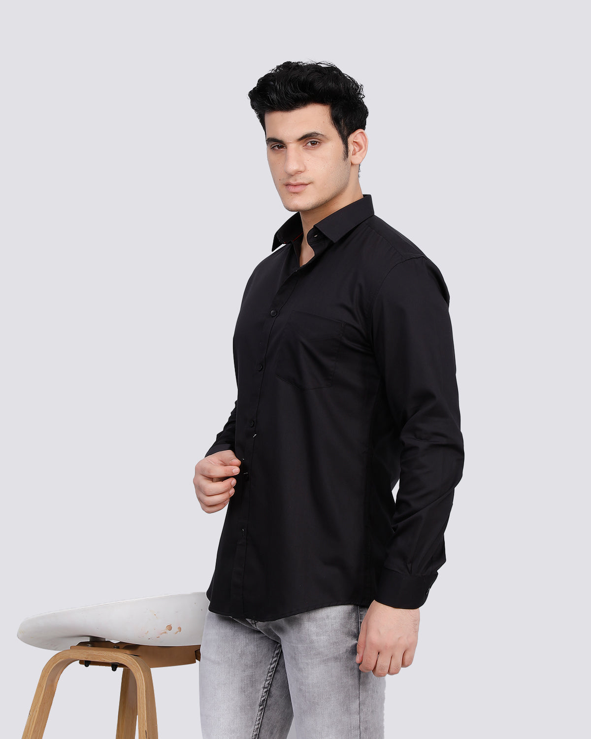 Men's Black Solid Semi Formal Shirt