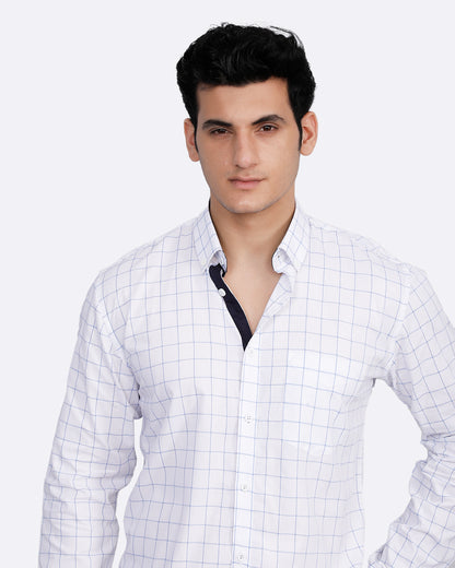 Classic Fit Check Full Sleeves Formal Shirt - White