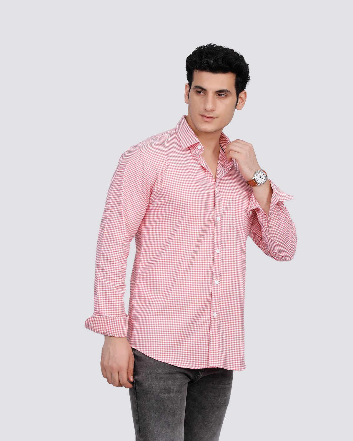 Men Pink Checked Semi Formal Shirt