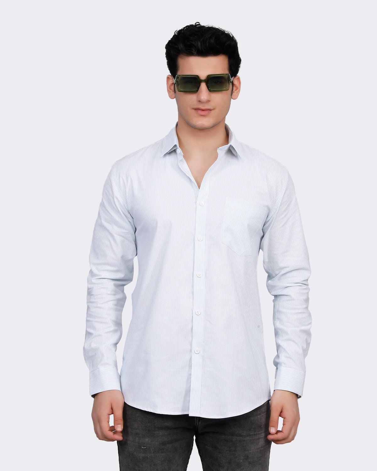 Men Blue Striped Semi Formal Shirt