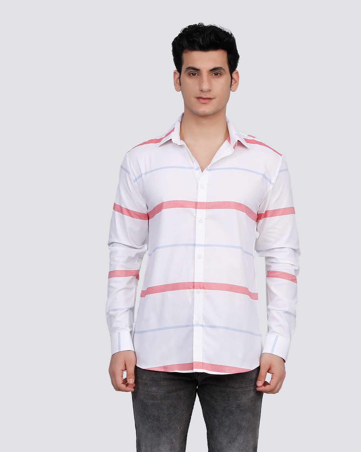 White & Red Striped Cotton Full Sleeve Shirt