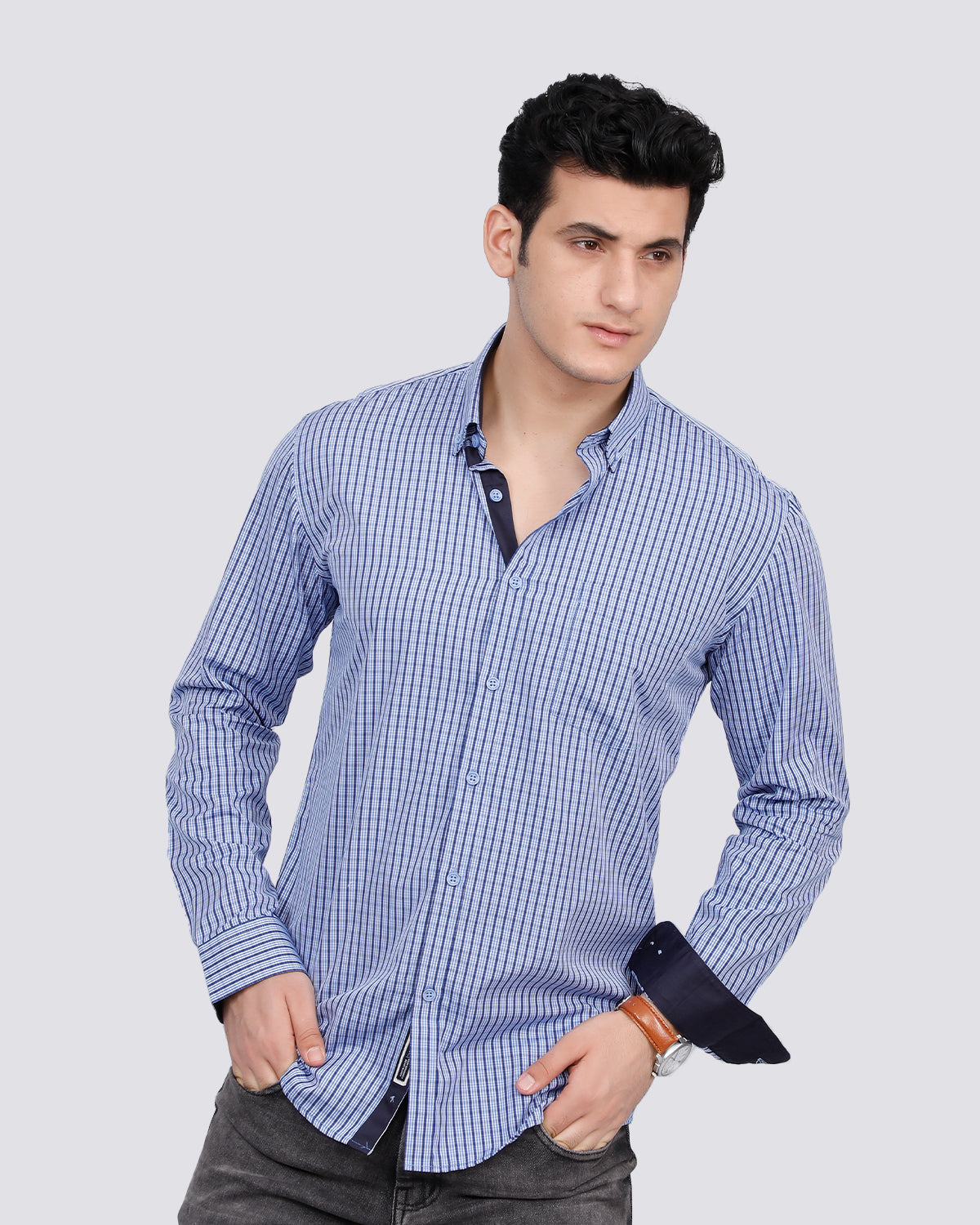 Men's  Checkered Semi Formal Shirt- Dk. Violet