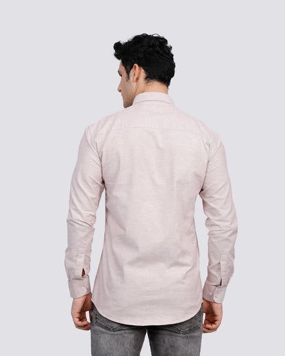 Textured Slim Fit Shirt with Patch Pocket - Beige