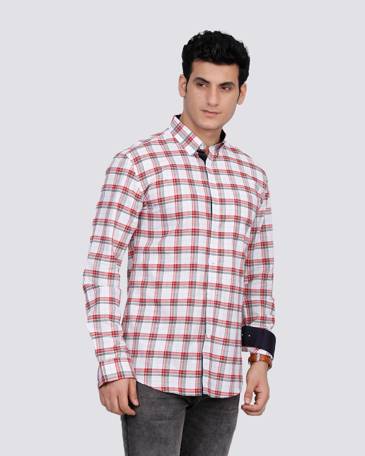 Men Regular Fit Checked Casual Shirt - Lt. Red