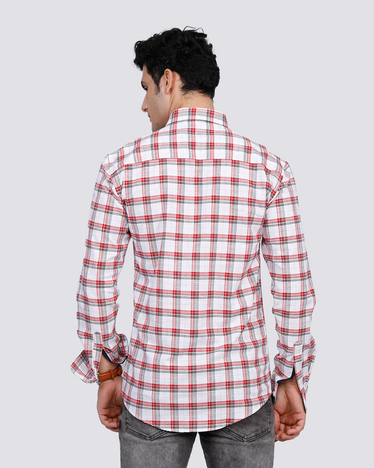 Men Regular Fit Checked Casual Shirt - Lt. Red