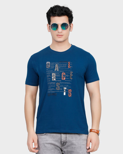 Regular Fit Printed T-Shirt - Teal Blue