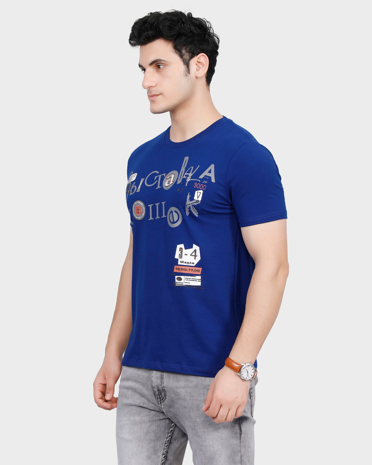 Typography Round Neck T-Shirt - Royal Blue