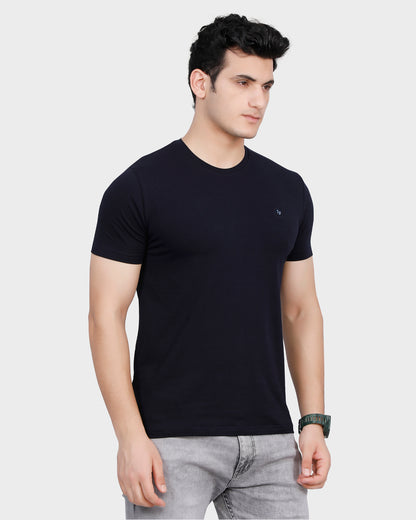 Men Black Solid Round Neck T-Shirts