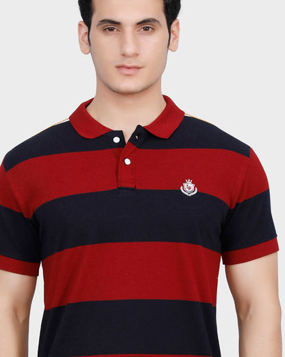 Bold Stripe Jersey Rugby Polo - Red/Black
