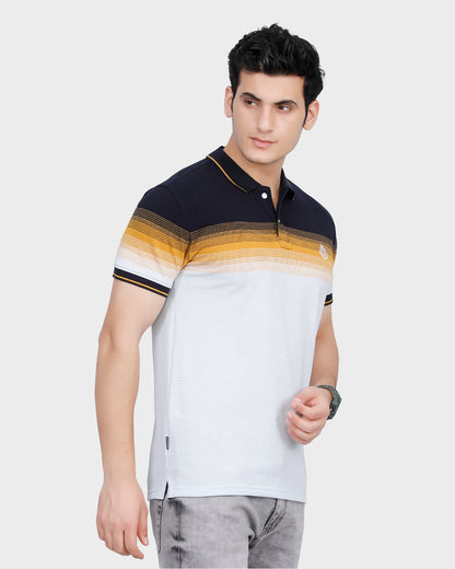 Men Half Sleeve Grey Striped Polo T-Shirt