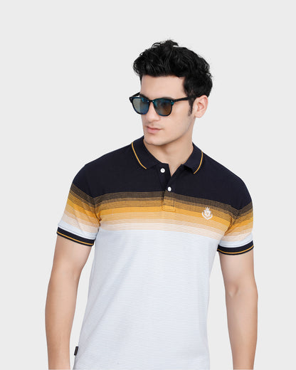 Men Half Sleeve Grey Striped Polo T-Shirt