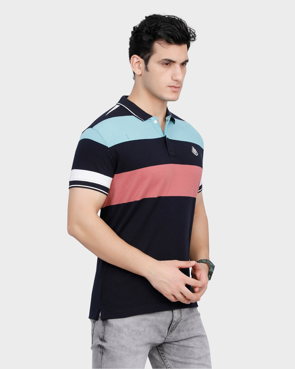 Multicolor Cotton Regular Fit Men's Polo T Shirt