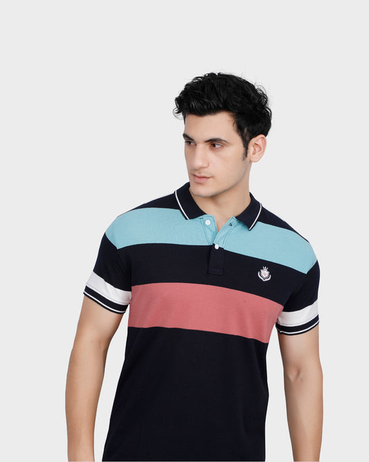 Multicolor Cotton Regular Fit Men's Polo T Shirt