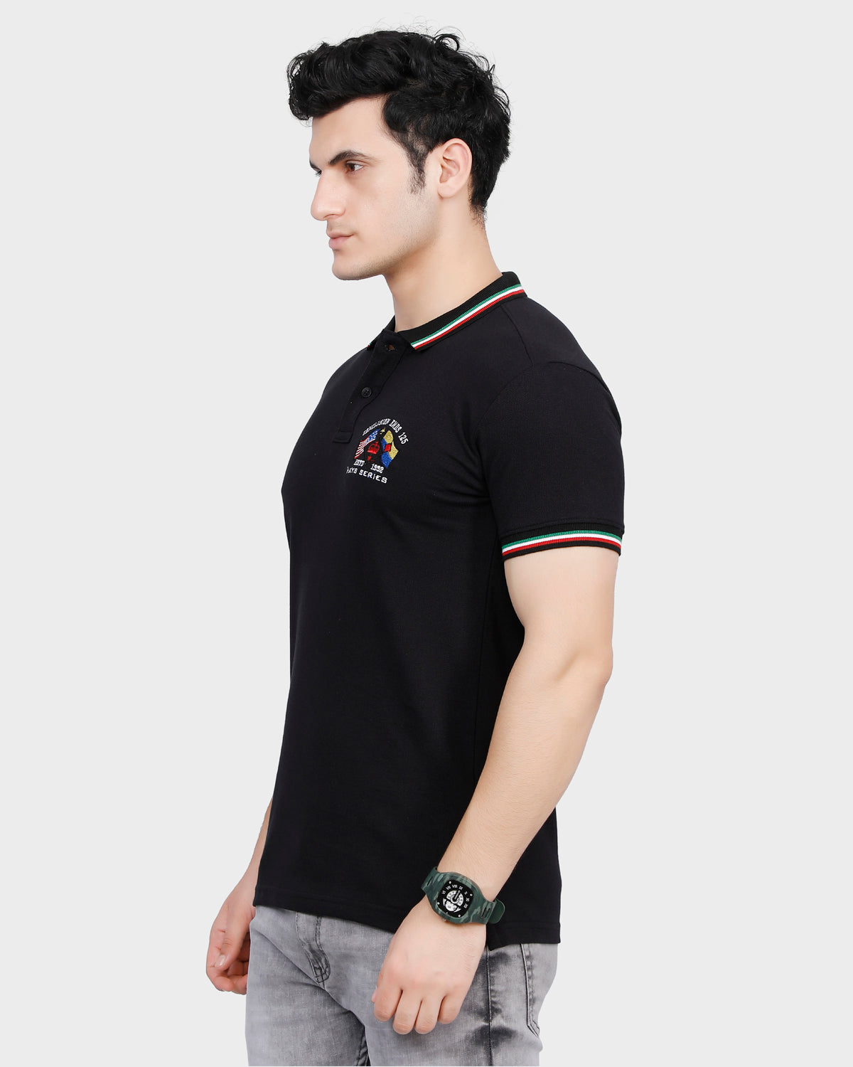 Men's Black Solid Cotton Polo Shirt