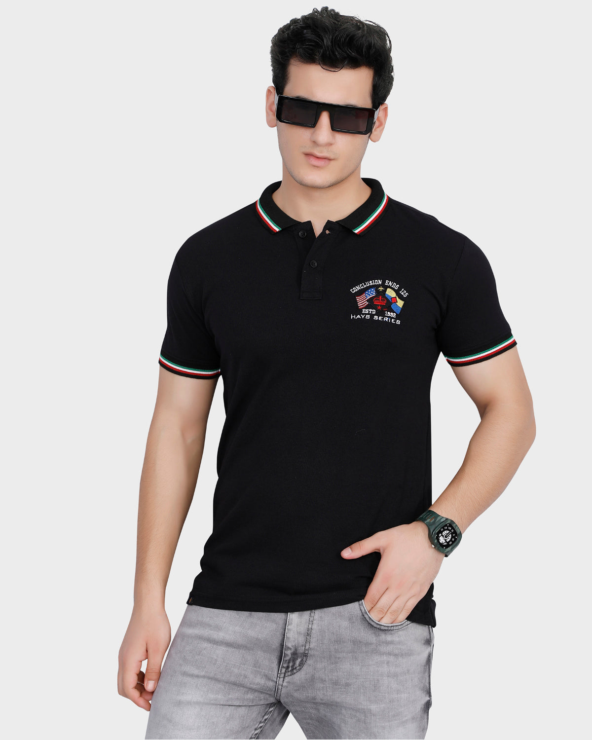 Men's Black Solid Cotton Polo Shirt