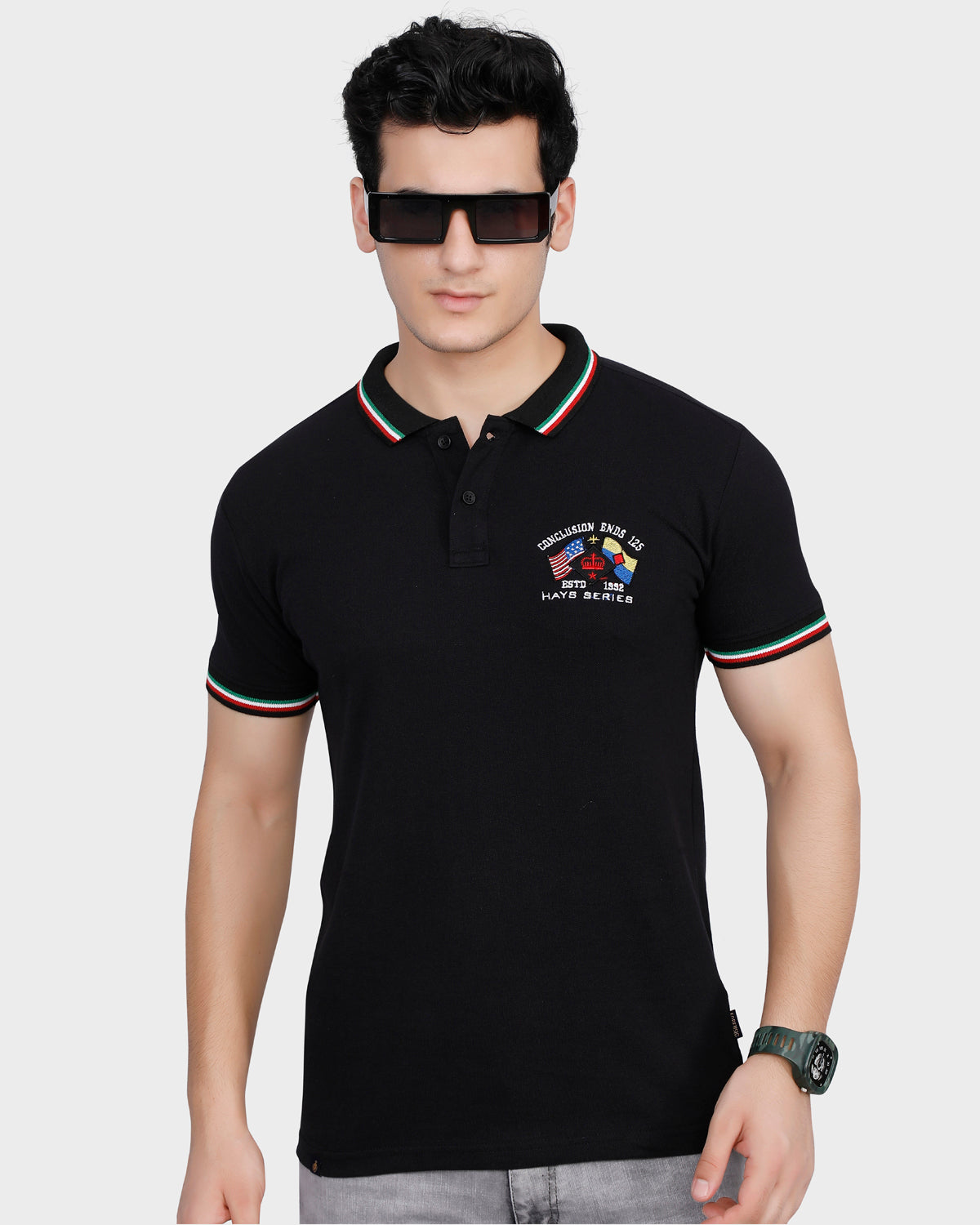 Men's Black Solid Cotton Polo Shirt