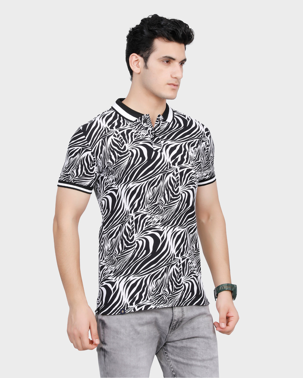Regular Fit Men's Polo Zebra Print T-Shirt