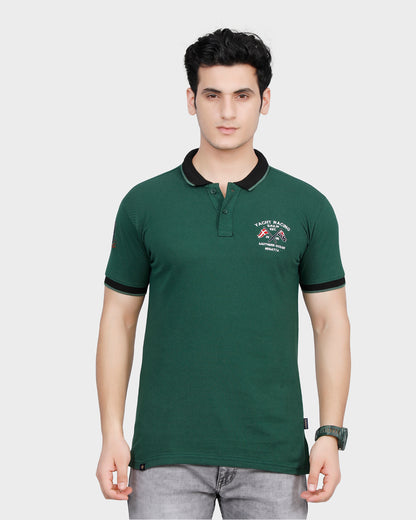 Men's Green Solid Cotton Polo Shirt