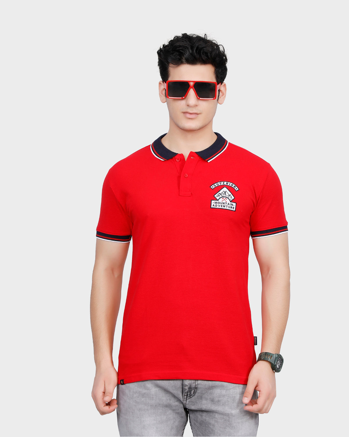 Men's Red Solid Cotton Polo Shirt