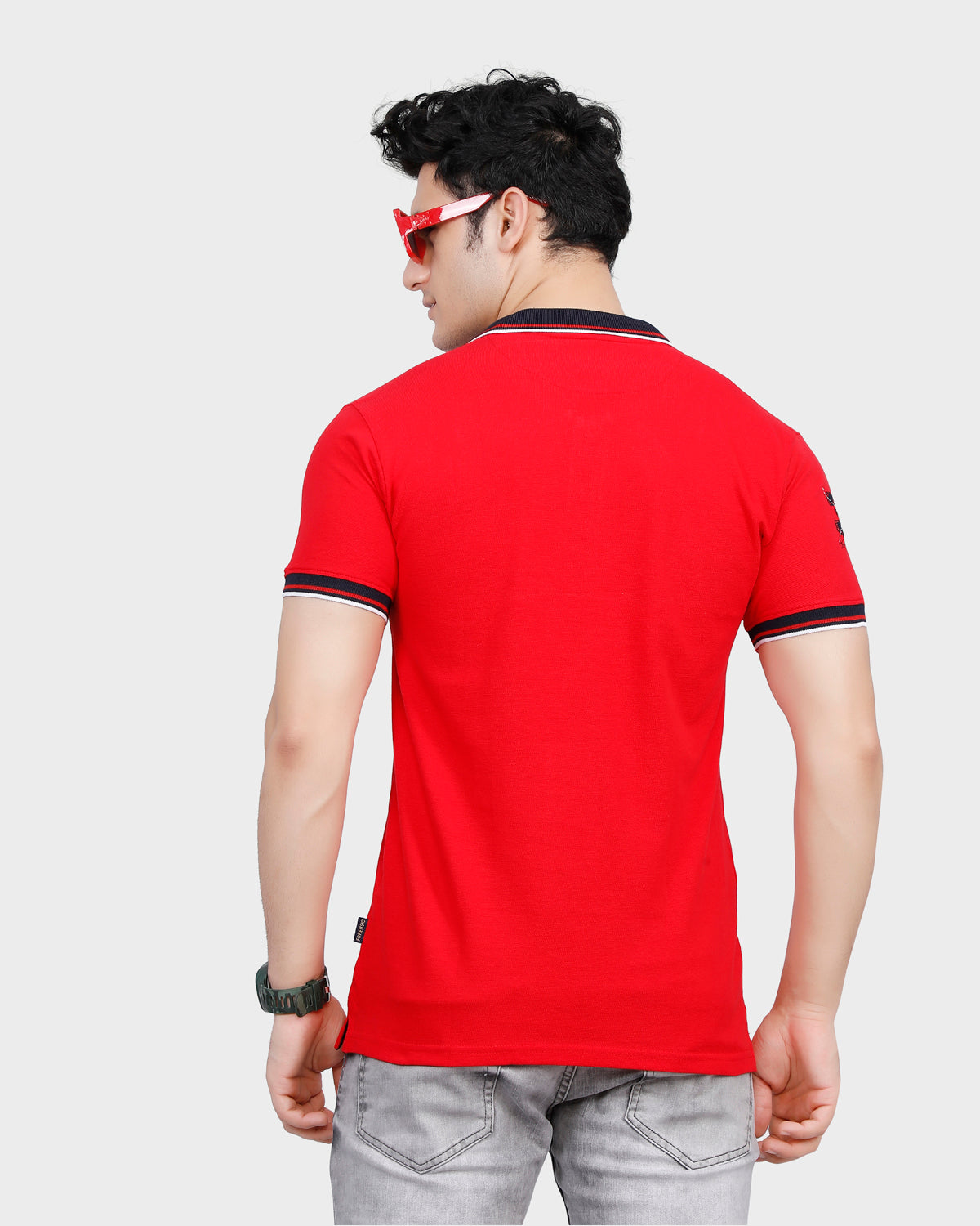 Men's Red Solid Cotton Polo Shirt