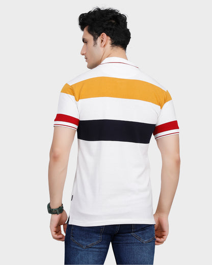 Ribbed Colour Striped Polo Shirt